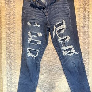 American Eagle Outfitters Dark Blue Distressed Skinny Jeans